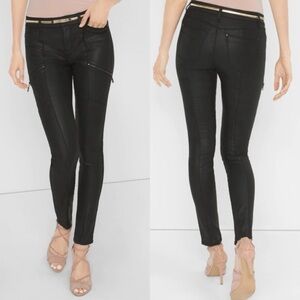 White House Black Market Black Faux Leather Coated Moto Skinny Pants Womens 8